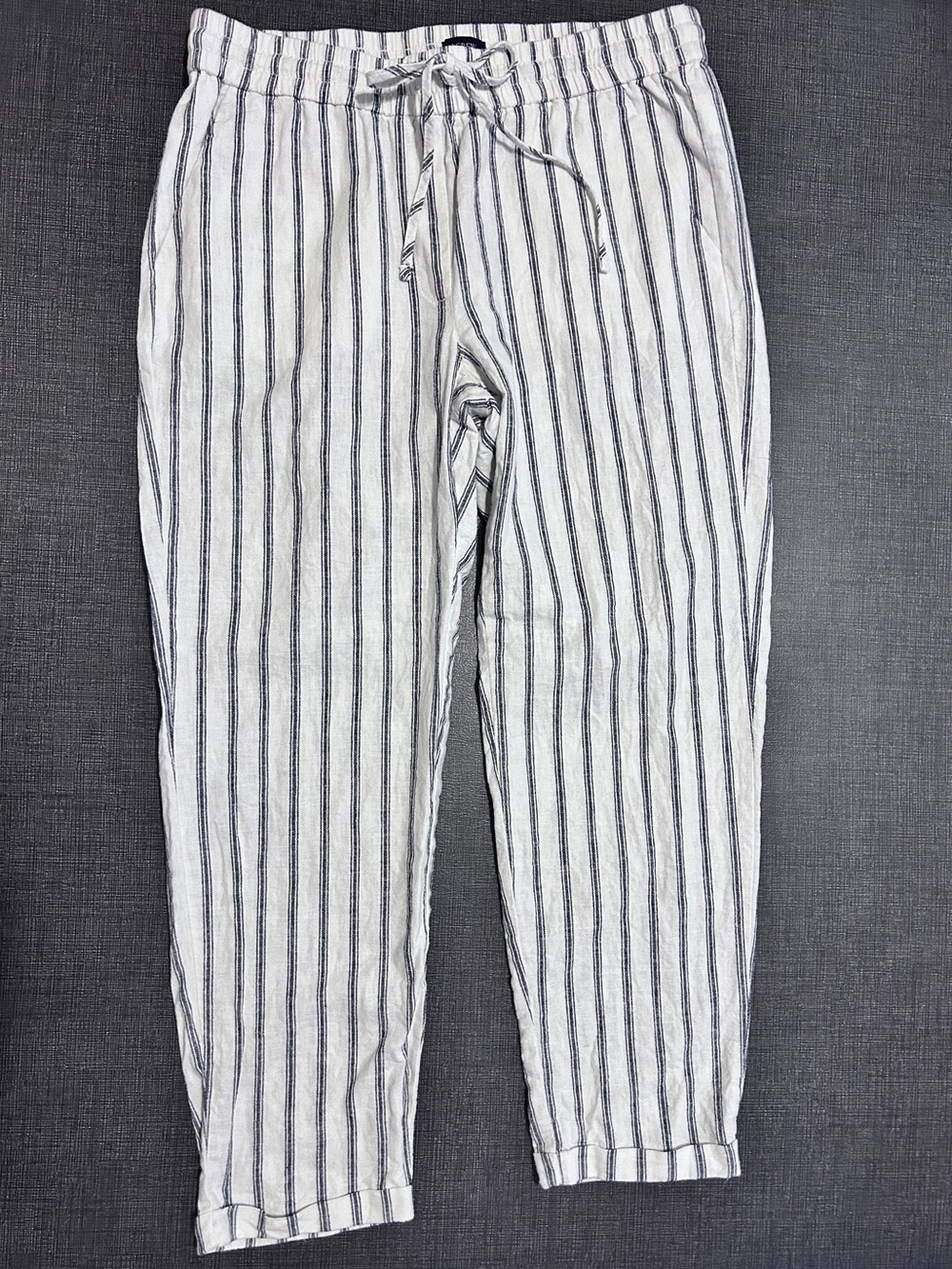 Women’s J. Crew White and Navy Stripe Drawstring Pants